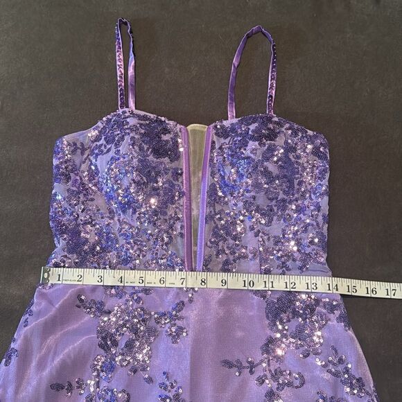 Women’s Purple Mermaid Fit Prom Party Dress Sparkly Sequins Lace Up Back Size 8 - Picture 10 of 12